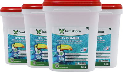 Famiflora - Snelwerkend anorganisch chloor 20 KG (4 x 5kg) - granulaat - niet-gestabiliseerd chloor - Snelle werking - Snel gebruiksklaar - Efficiënte desinfectie