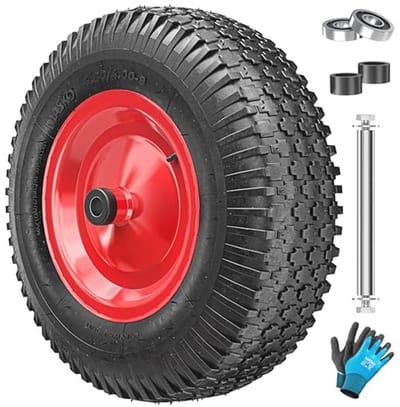 Reserve kruiwagenwiel met luchtbanden - 40 cm, 250 kg draagkracht - extra breed, lekbestendige banden - incl. accessoires