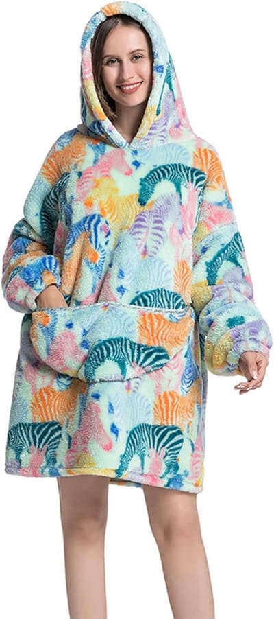 Oversized Hoodie Deken met Mouwen, Warme Draagbare Sweatshirt voor Volwassenen en Kinderen