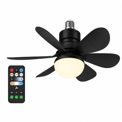 Pelor Plafondventilator met Verlichting E27 - LED Ventilatorlamp met Afstandsbediening - 3 Snelheden - 52 Inch - Zwart