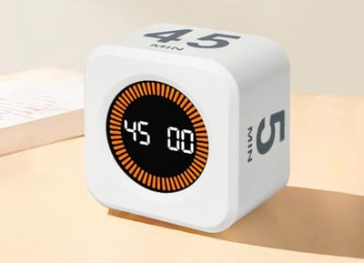 Kubusvormige visuele timer, Pomodoro-timer met rotatiefunctie, aftelling van 5/10/25/45 minuten en gepersonaliseerde aftelling, stille modus en pieptoon, oplaadbare timer, geschikt voor keukens en studeerkamers, wit.