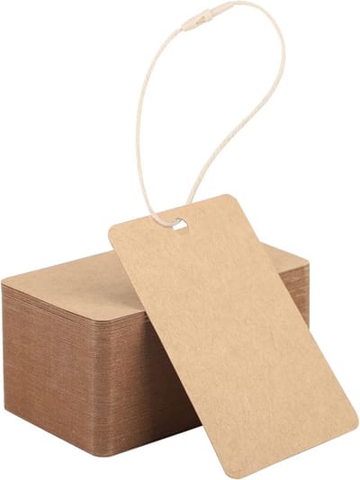 200 Bruine Kraft Cadeaulabels Rechthoekig 5x8cm - Inclusief Katoenen Koord