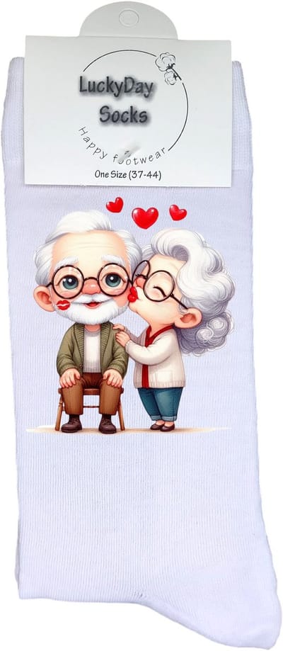 Liefste opa en oma - Valentijns Cadeau - Grappige sokken - Leuke sokken - Hem Haar sokken - Vrolijke sokken - Sint cadeau - Vaderdag - Moederdag - Verjaardag cadeau - Kerst cadeau - Kus - Leuk Cadeau - Socks maken Happy - 37-44