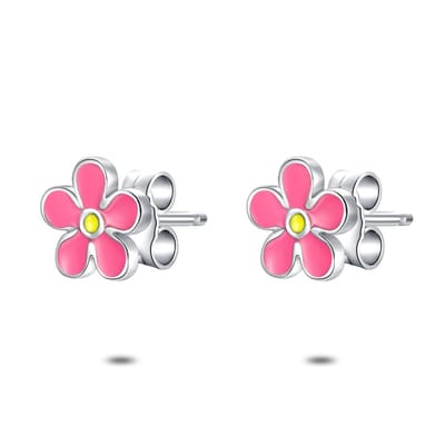 Twice As Nice Oorbellen in zilver, bloem fuchsia