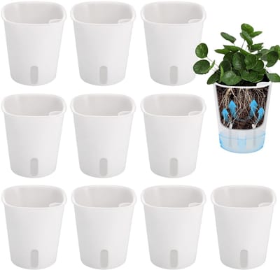 Dailygoods- Bloempotten Zelfbewaterend - 10 Stuks - Plantenpot met Irrigatiesysteem - Dubbellaags - Hoogwaardig PP-kunststof - Diameter 9,5 cm - Plantenbakken