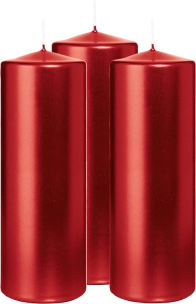 Wiedemann Cilinderkaars/stompkaars - 3x - metallic rood - 20 x 7 cm - 103 branduren - zuilkaarsen