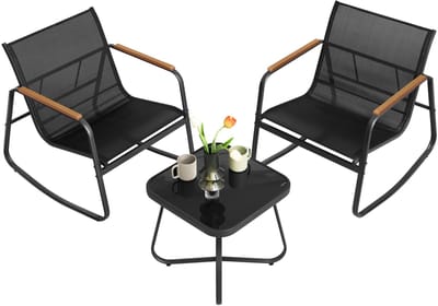 Questyr - Tuinmeubelset - Balkonmeubilair - 2 Schommelstoelen met tafel - Terrasmeubilair - ademende stof van synthetische vezels