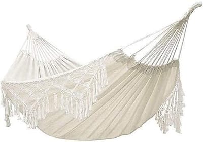 Kampeerhangmat - Duo Hangmat - Ontspannen Buiten - Met Franjes - Voor 2 Personen - Naturel