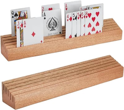 Card Play Holder met 5 Beech Slots - Organiser voor Groetenkaarten - Presentatiestandaard voor Bridge en Canasta Strategie - 5.5 x 35 x 5 cm
