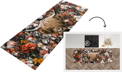 Keukenloper - Loper keuken - Schotse hooglander - Rozen - Tulpen - 150x50 cm - Keukenloper vinyl