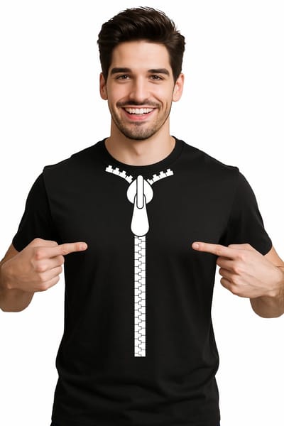 Mijncadeautje - T-shirt - Bio Katoen - BBQ - verjaardag - feest - cadeau - met witte opdruk van een lange ritssluiting - zwart - maat M