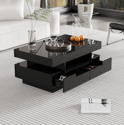 DESMIU Salontafel - Hoogglans Met Ledverlichting En Veel Opbergruimte - Voor Woonkamer En Ontspanning - Spaanplaat - Zwart - 80x50x36 Cm