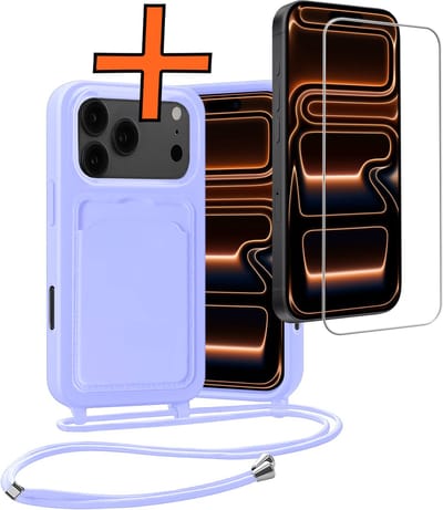 Hoesje Geschikt voor iPhone 17 Pro Max / 18 Pro Max Hoesje Met Telefoonketting Pasjeshouder Case Met Screenprotector Koord - Hoesje Geschikt voor iPhone 17 Pro Max / 18 Pro Max Hoes Met Kaarthouder - Lila