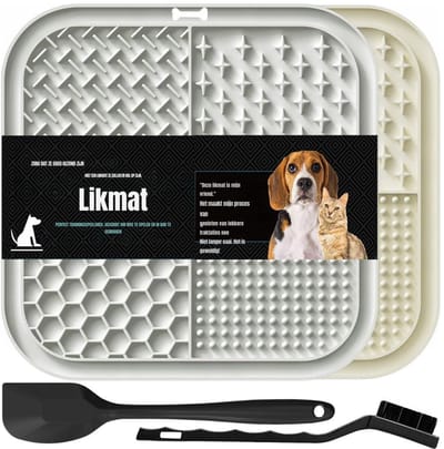 Core® Likmat Hond - Slowfeeder Hond Met Verschillende Texturen - Voerbak voor Training - Grijs/Beige - 2cm x 23cm x 21cm