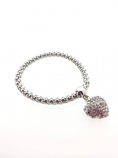 Aramat Jewels | Armbanden | Stalen Popcorn Armband met Hart en Kristal bedel | | | |8mm | Metaal | Volwassenen | Verkleurd niet