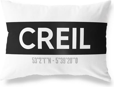 Tuinkussen CREIL - FLEVOLAND met coördinaten - Buitenkussen - Bootkussen - Weerbestendig - Jouw Plaats - Studio216 - Modern - Zwart-Wit - 50x30cm