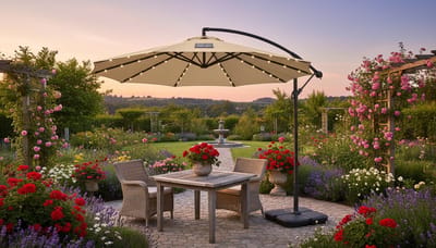 Parasol met LED Verlichting 268x268 cm – Depauwonen Luxe Tuinparasol Kantelbaar met Zwengel – UV-bescherming & Waterafstotend – Balkon, Terras & Tuin – Zwart – Depauw