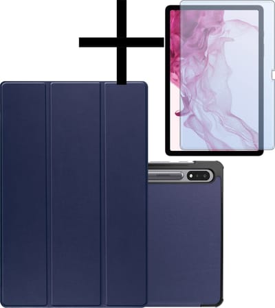 Hoes - Geschikt voor Samsung Galaxy Tab S10 Plus - Met Screenprotector - Trifold Bookcase - Hard Cover Case - Met Uitsparing Geschikt voor S Pen - Hardcover Book - Tablet Hoesje - Donkerblauw