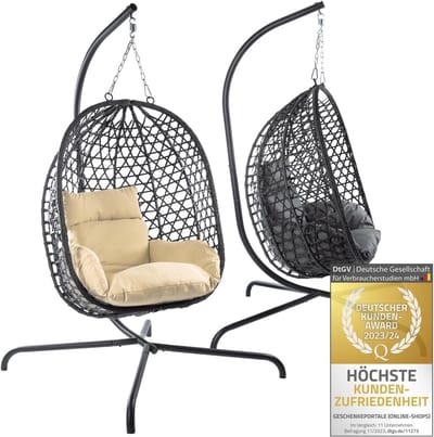 Hangstoel met frame - Eischommel relaxstoel - Buiten ontspannen - Stevig polyrattan staal - 120 kg draaglast - Beige