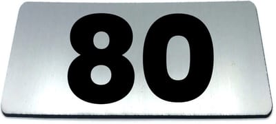Nummerplaatje 80 - 80 x 50 x 1,6 mm - RVS-look geborsteld - Incl. 3M-tape | Nummerbordje - Deur en kamernummer - brievenbusnummers - Gratis verzending - 5 jaar garantie | Gratis Verzending