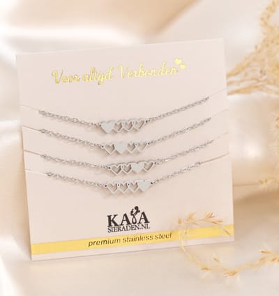 Zussen armbanden set vier hartjes | Stainless Steel Zilver