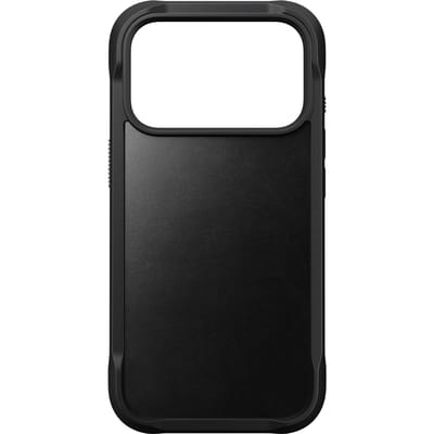 Nomad Horween Rugged lederen hoesje iPhone 17 Pro – Verhoogde hoekbumpers voor bescherming – Saffierkristal knop voor nauwkeurige controle – Gemaakt van 50% gerecycled polycarbonaat - Zwart