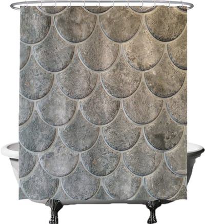 Ulticool Douchegordijn - Schubben Golven Industrieel - 180 x 200 cm - met 12 ringen - Anti Schimmel - Waterdicht & Wasbaar - Semi Transparant - Grijs