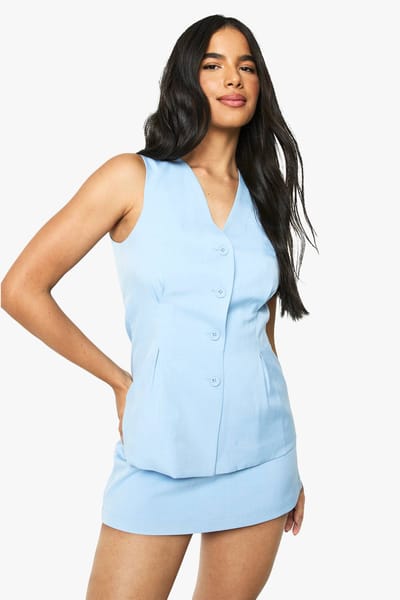 boohoo Dames Op maat gemaakte lange vest met ingetrokken taille | Blauw | Maat: 44