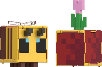 Mattel Minecraft Flippin' Figs Bee + Flower Pot - Speelgoedfiguur 6+ jaar