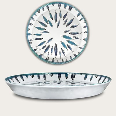 Arca Fish collection - Ronde Melamine Serveerschaal met rand Ø35cm – licht in gewicht – makkelijk stapelbaar – voor binnen en buiten