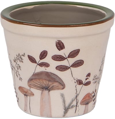 Keramiek Bloempot voor Binnen – Bruin Paddenstoelen – Rustieke Pot – Ø 8 cm – Paddenstoelenmotief