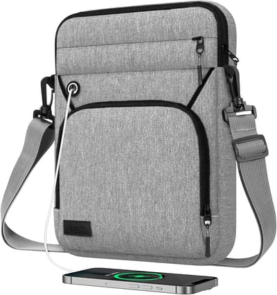 Tablet Sleeve Bag voor 9-11 Inch Tablets, Geschikt voor iPad Air/Pro en Samsung Tab S9, Multifunctionele Tas met Schouderband en Hoofdtelefoonpoort, Lichtgrijs