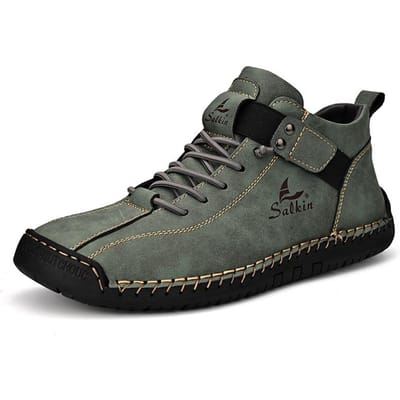 Nieuwe Herfst- en Winter Grote Maten Korte Laarzen voor Heren Handgemaakte Stiksels Leren Schoenen Casual Martin Laarzen Heren Luie Schoenen 48 gray