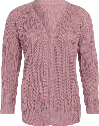 Knit Factory Daisy Kort Gebreid Dames Vest - Lente & zomer vest - Donkerroze damesvest reikend tot de heup - Dames cardigan gemaakt uit 80% Gerecycled katoen - Duurzaam & Milieuvriendelijk - Oud Roze - 36/38