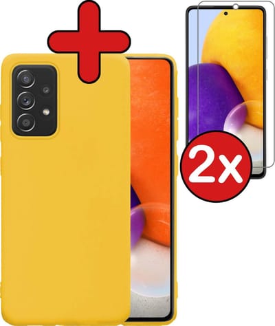 Hoesje - Met 2x Screenprotector - Geschikt voor Samsung Galaxy A72 - Sterk & Shockproof - Telefoon Hoes - Back Cover - Siliconen Case - Telefoonhoes - Geel