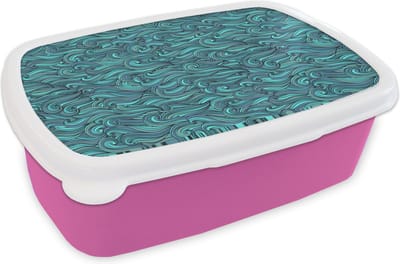 Broodtrommel Roze - Lunchbox - Brooddoos - Waves - Patronen - Water - 18x12x6 cm - Kinderen - Meisje