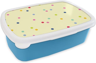 Broodtrommel Blauw - Lunchbox - Brooddoos - Confetti - Patronen - Pastel - 18x12x6 cm - Kinderen - Jongen