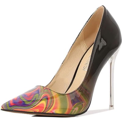 Dames 11cm Hoge Hakken Escarpins Valentijn Nachtclub Pumps Dame Puntige Neus Stiletto Graffiti Hakken Grote Maten Glanzende Schoenen 42 geel