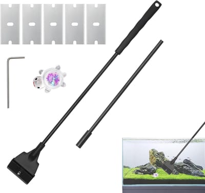 Effectieve Algen Schraper voor Aquariums, 58 cm Lange Reinigingsgereedschap met 5 RVS Bladen en Verwijderbare Steel voor Glasvissenbakken en Onderhoud