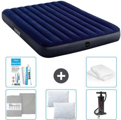 Intex Luchtbed - 2-Persoons - 152 x 203 x 25 cm cm - Blauw - Inclusief Hoeslaken - Kussen - Pomp - Reparatieset en Kussenbeschermer