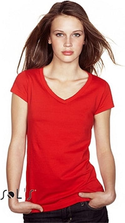 Sols T-shirt - rood - V-hals - 100% katoen - slim fit - dames shirts - dameskleding 44