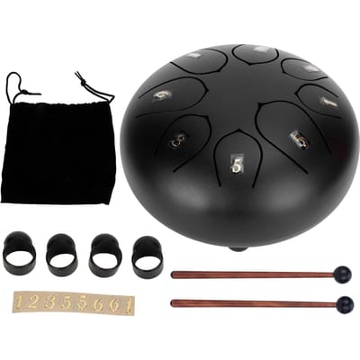 Tambour à languette 6 pouces 8?Tons Ethereal Hand Pan Drums avec Baguette Instrument de PercussionBlanc noir