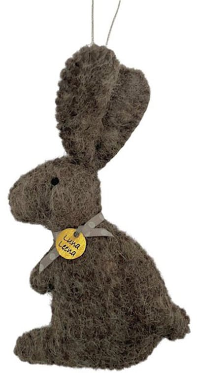 Luna-Leena duurzame hanger konijn - grijs - wol vilt - L13x8cm + ophanglus - handgemaakt in Nepal - paasdecoratie - rabbit easter hanger - paas hanger ornament - bunny pendant - paasfeest