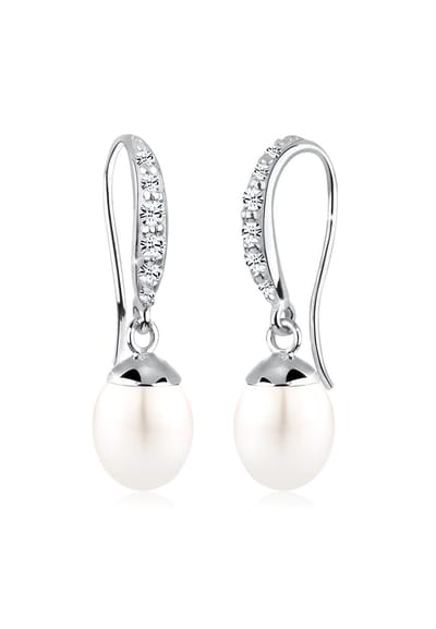 Elli - Oorbellen - Dames Zoetwater Gekweekte Parels met Kristallen in 925 Sterling Zilver - Dames