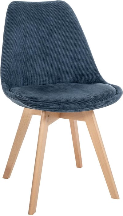 CLP Linares Eetkamerstoel - Design Keukenstoel - Scandinavisch Kuipstoel - Houten Poten Ribstof/donkerblauw