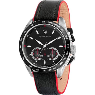 Maserati Traguardo Zwart Leer Heren Quartz Chronograaf R8871612028 zwart