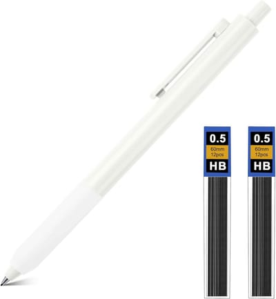 Mechanische Potlood Set - Tekenhuisje Potlood - Tekenen en Schrijven - Antislip Grip - 0.5 mm - Wit