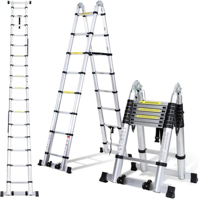 Telescopische ladder - Vouwladder aluminium - Kluswerkzaamheden uitvoeren - Veilig en betrouwbaar - 5 meter hoogte - Zilver