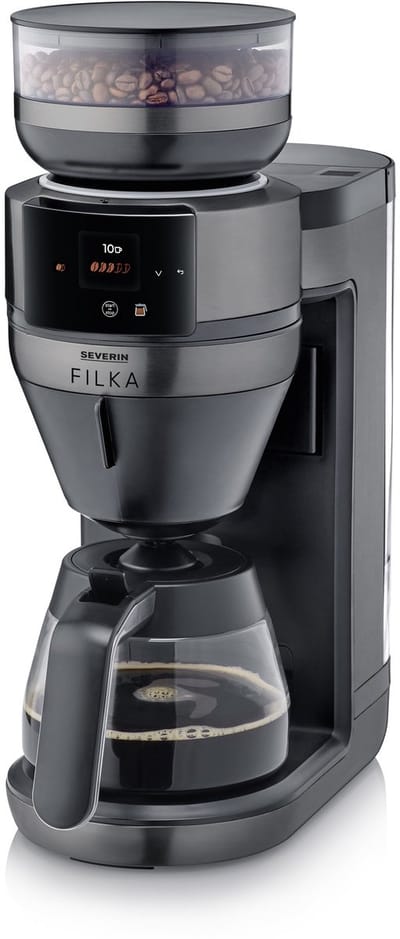 Severin KA 4854 FILKA Filterkoffiezetapparaat – Volautomaat – Bonen & Filterkoffie – 5 Sterktes – Touch Display – Dark Inox – Glazen Kan