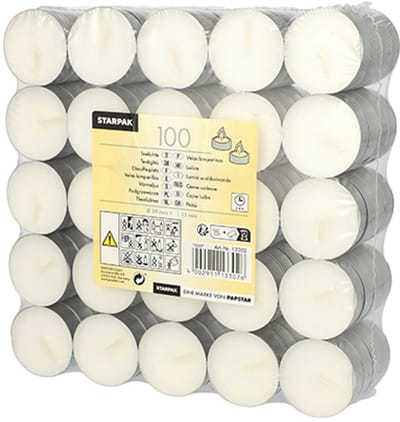 10x 100 Theelichten Ø 39 mm · 15 mm wit